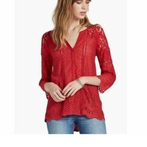 Lucky Brand Mixed Media Blouse Tomato Red